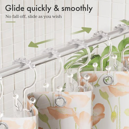 Amazer Plastic Shower Curtain Hooks, Shower Curtain Rings, Double Shower Rings Clear Shower Hooks for Shower Curtain Bathroom Set of 12