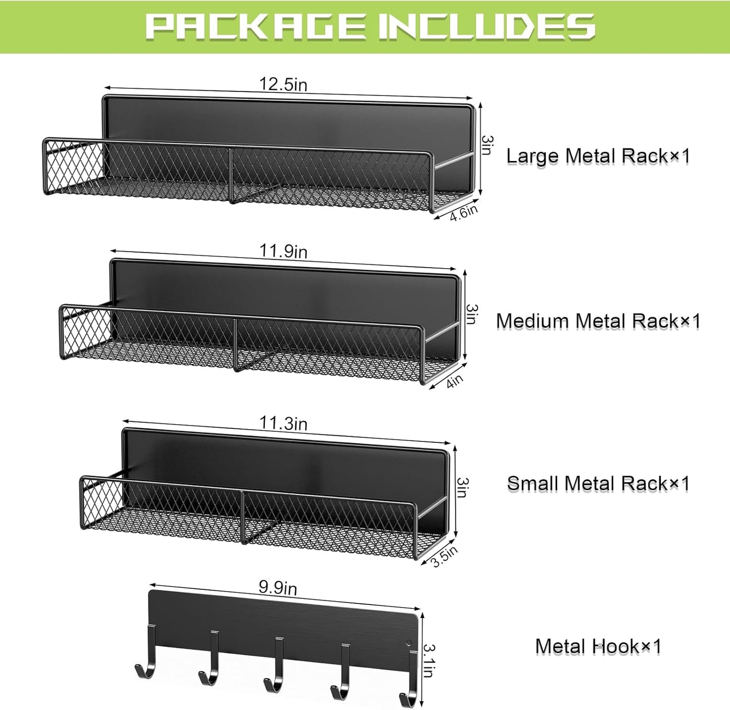 Skiennix Magnetic Shelves - Heavy-Duty Laundry Organizer with Hooks | 4 Pack, Black Storage Solution