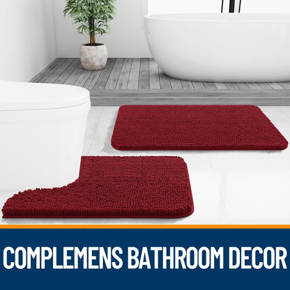 OLANLY Bathroom Runner Rugs - Extra Soft Chenille Bath Mat | Quick Dry, Machine Washable, 47x24, Red