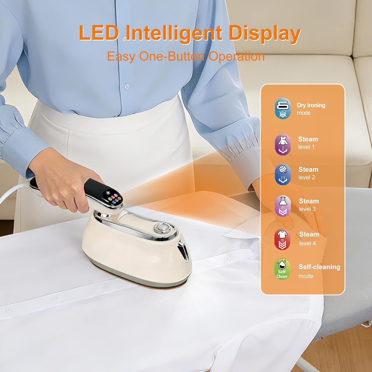Skiennix 2-in-1 Garment Steamer - 1200W Handheld Clothes Steamer with LED Display & 15s Heat-Up