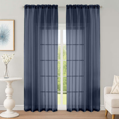 OWENIE Navy Blue Sheer Curtain 90 Inches Long 2 Panels Set, Solid Filmy Drapes for Living Room Bedroom, Elegant Window Voile Sheer Curtain Panels Drapes, 2 Pcs, Each 59" Wx90 L Inch