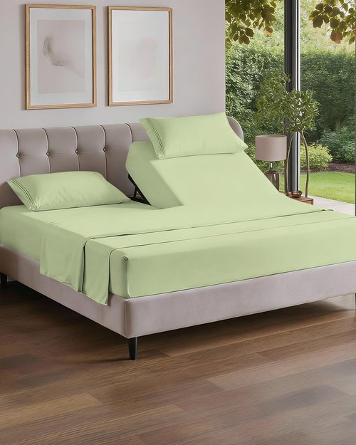 Flex Top Split Head King Sheet Set - Comfy Cooling Bed Sheets | Luxury Hotel Quality in Light Sage Green