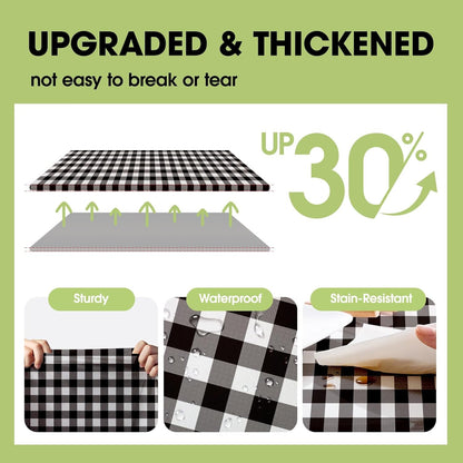 Pureegg Disposable Table Cloths - 10 Pack, 54 x 108 Inch, Leakproof Black & White Gingham Design