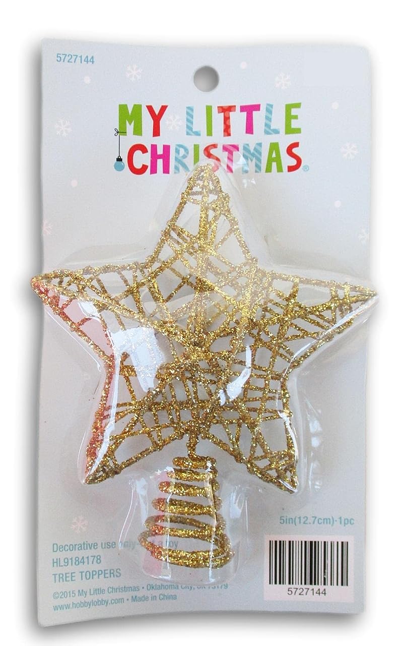 Gold Glitter Star Tree Topper 5 Inch - Mini Christmas Ornament, Metal