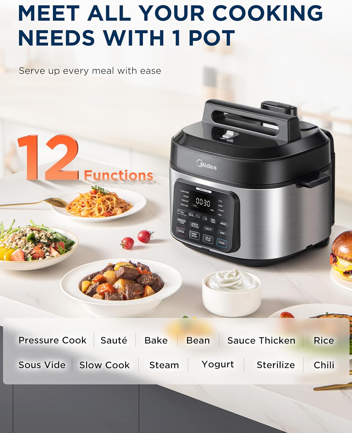 Midea WideMax 12-in-1 Electric Pressure Cooker - 6.5 Quart Multi-Functional with 12 Presets