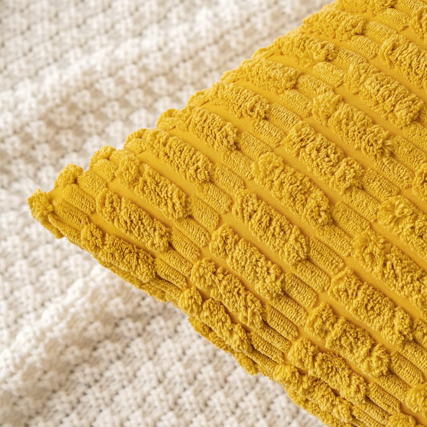 MIULEE Corduroy Throw Pillow Covers - Soft Boho Striped Design | 18x18 Inch Mustard Yellow Decor