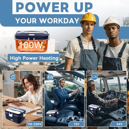 DUPASU Electric Lunch Box for Adults: 100W Heated Lunch Box Food Warmer, 1.8L Portable Fast Heating Lunchbox Food Heater or Car, Truck, Work, Travel, Lonchera Elctrica Porttil 12/24V/110-230V