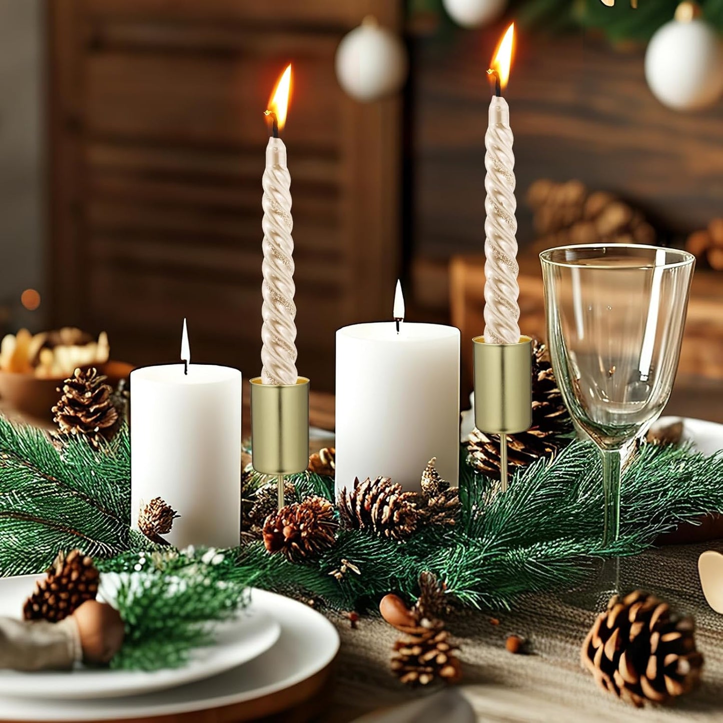 Skiennix Christmas Candle Holders - 5 Pcs Metal Spike Stand for Festive Decor | Golden Finish