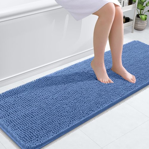 OLANLY Bathroom Rugs 59x20, Extra Soft Absorbent Chenille Bath Rugs, Rubber Backing Quick Dry, Machine Washable Bath Mats for Bathroom Floor, Tub and Shower, Home Decor Accessories, Cornflower Blue