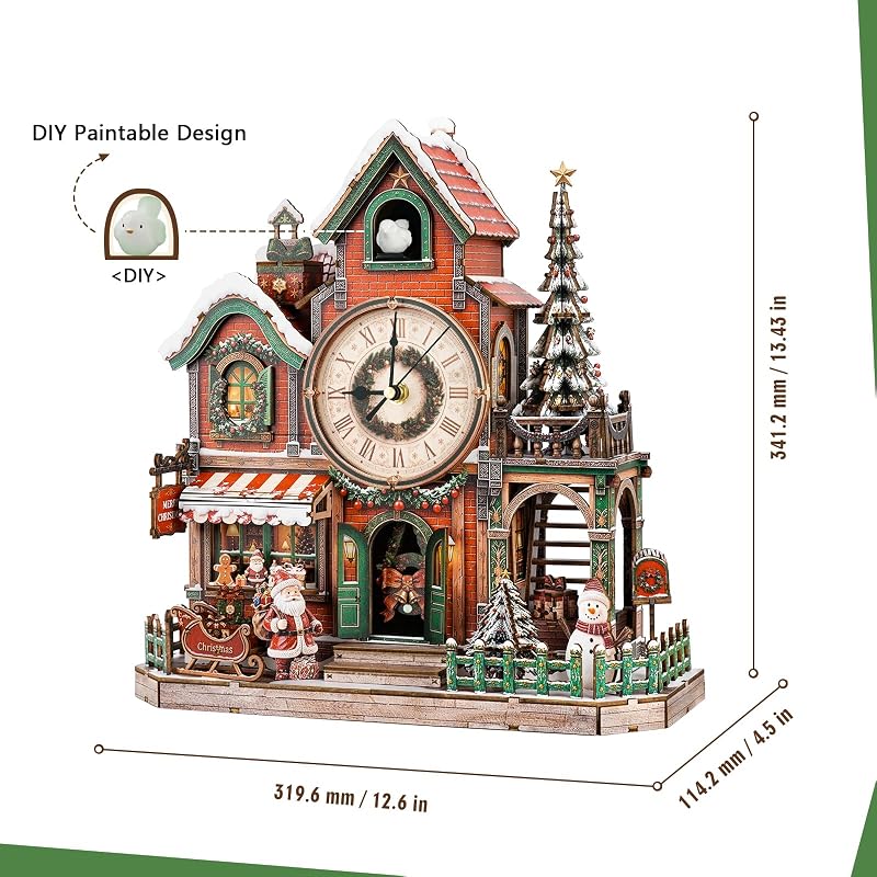 3D Puzzle Clock Kit - Christmas Cottage Cuckoo Clock Model with 3 Modes (Variation: Christmas Cottage)
