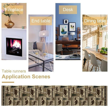 Cabin-11 Rustic Bear Deer Table Runner 13x90 Inches – Linen Kitchen Dinning Decor