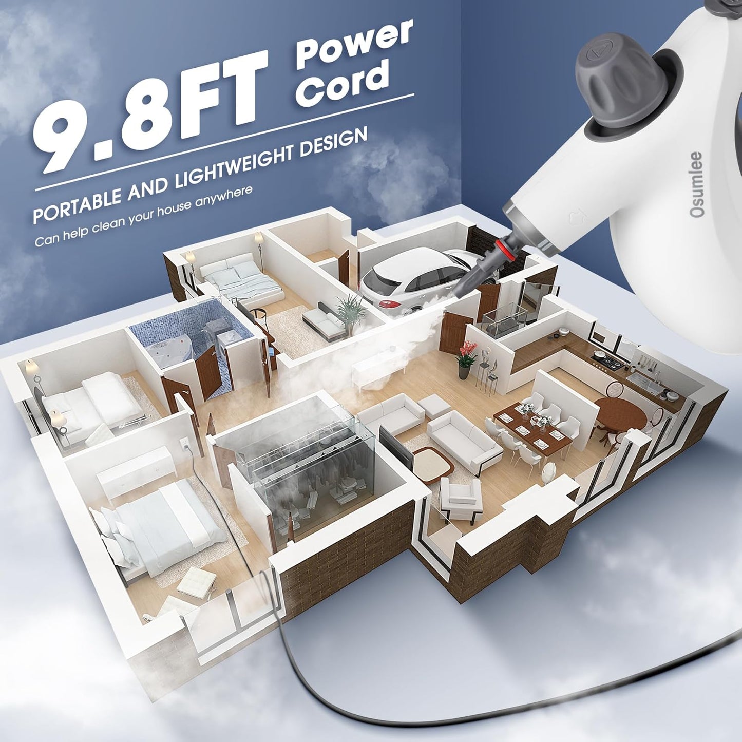 Pressurized Handheld Steam Cleaner with 14 pcs Accessories 15.2OZ Multi-Purpose Portable Steamer for Cleaning, Multi-Surface Steamer for Home, Floor, Grout