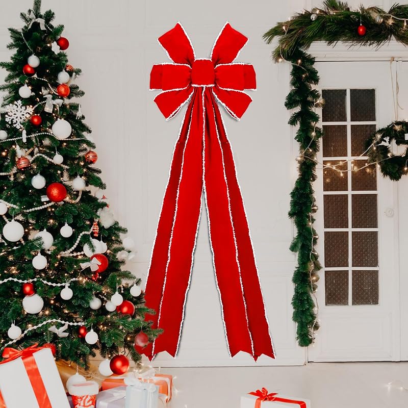 Hungdao Red Velvet Christmas Bow Giant Tree Topper 71 x 24 Inch - Variation: Red