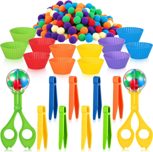 Skiennix Fine Motor Skills Handy Scooper Set - 142 Pieces with 12 Sorting Bowls & 120 Plush Balls