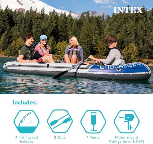 Intex Excursion Inflatable Boat - 5-Person Fishing Raft Set with Oars | 1,300 Lb Capacity