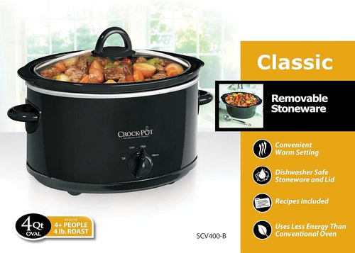 Crock-Pot 4-Quart Manual Slow Cooker - Versatile Cooking in Sleek Black Finish