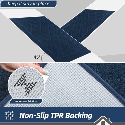 BEQHAUSE Dirt Trapper Door Mat 20" x 32", Doormat Non-Slip Entryway Rugs Washable, Dog Door Mat Stain Resistant and Absorbent Welcome Floor Mat for Front Back Door, Mud Wet Shoes & Paws, Navy Blue