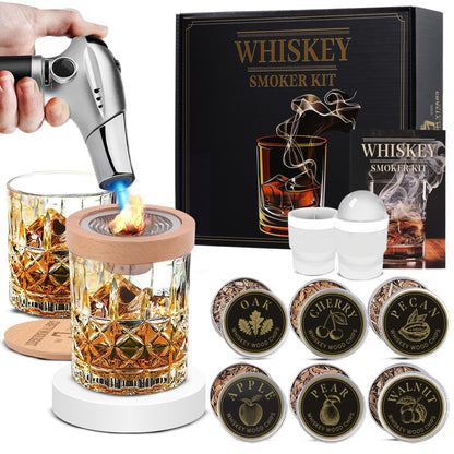 Whiskey Smoker Kit with Torch, Cocktail Smoker Kit, Smoked Old Fashioned Set, Bourbon Whiskey Gifts for Men with Glasses, No Butane Included