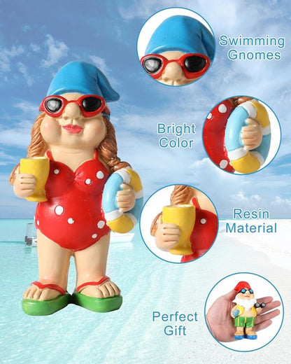 iStatue Beach Gnomes - Fun Resin Table Top Decorations with Swim Rings & Sunglasses | Set of 2 for Home & Garden