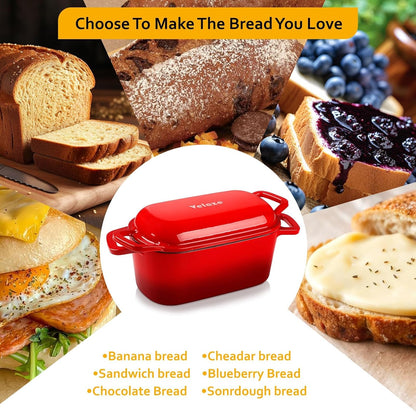 Velaze 3.6QT Dutch Oven - Enameled Cast Iron Bread Baking Pan with Lid & Offset Handles | Oven Safe to 500°F (Red)