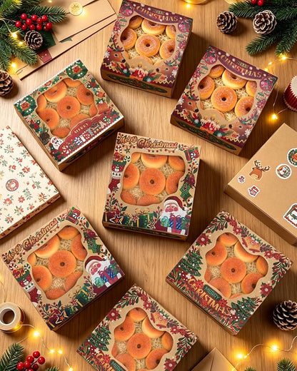 Christmas Kraft Cookie Boxes with Window 30 Pcs 9x9x2.5in - Gift Set, Easy Assemble