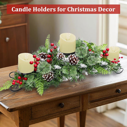 Regine Switzerland 30-Inch Christmas Table Centerpiece - 3 Candle Holders, Red Berry & Pinecone Decor