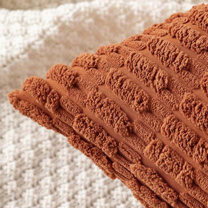 MIULEE Decorative Pillow Covers - Pack of 2 Soft Dark Rust Corduroy | 18x18 Inch Boho Striped Design for Modern Farmhouse Decor