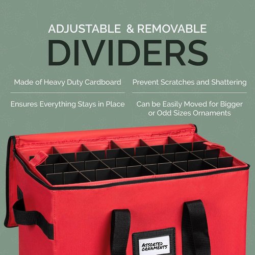 Christmas Ornament Storage Container - Large Organizer Bin with Adjustable Dividers for 96 Ornaments