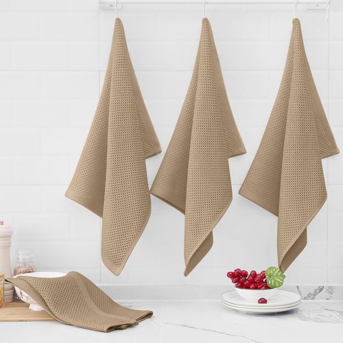 Homaxy 100% Cotton Waffle Weave Dish Towels - Ultra Soft & Absorbent, Quick Drying | 20x28 Inches, 4-Pack, Tan