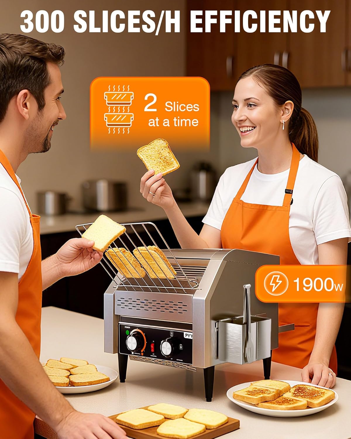 PYY Commercial Conveyor Toaster - 300 Slices/Hour Heavy-Duty Stainless Steel, 1900W, 110V
