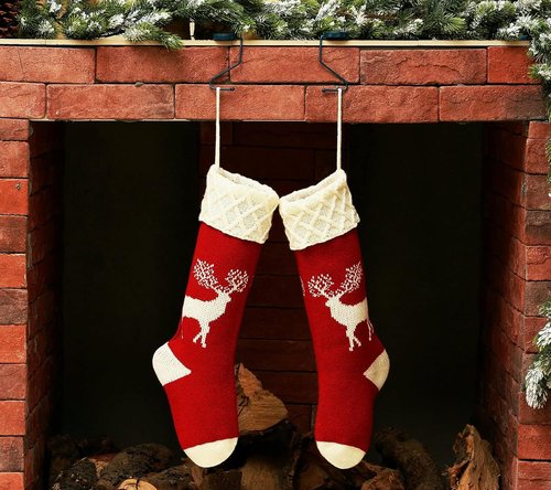 GOER Knit Christmas Stockings - 18" Elk Pattern | Set of 4 Festive Holiday Decor