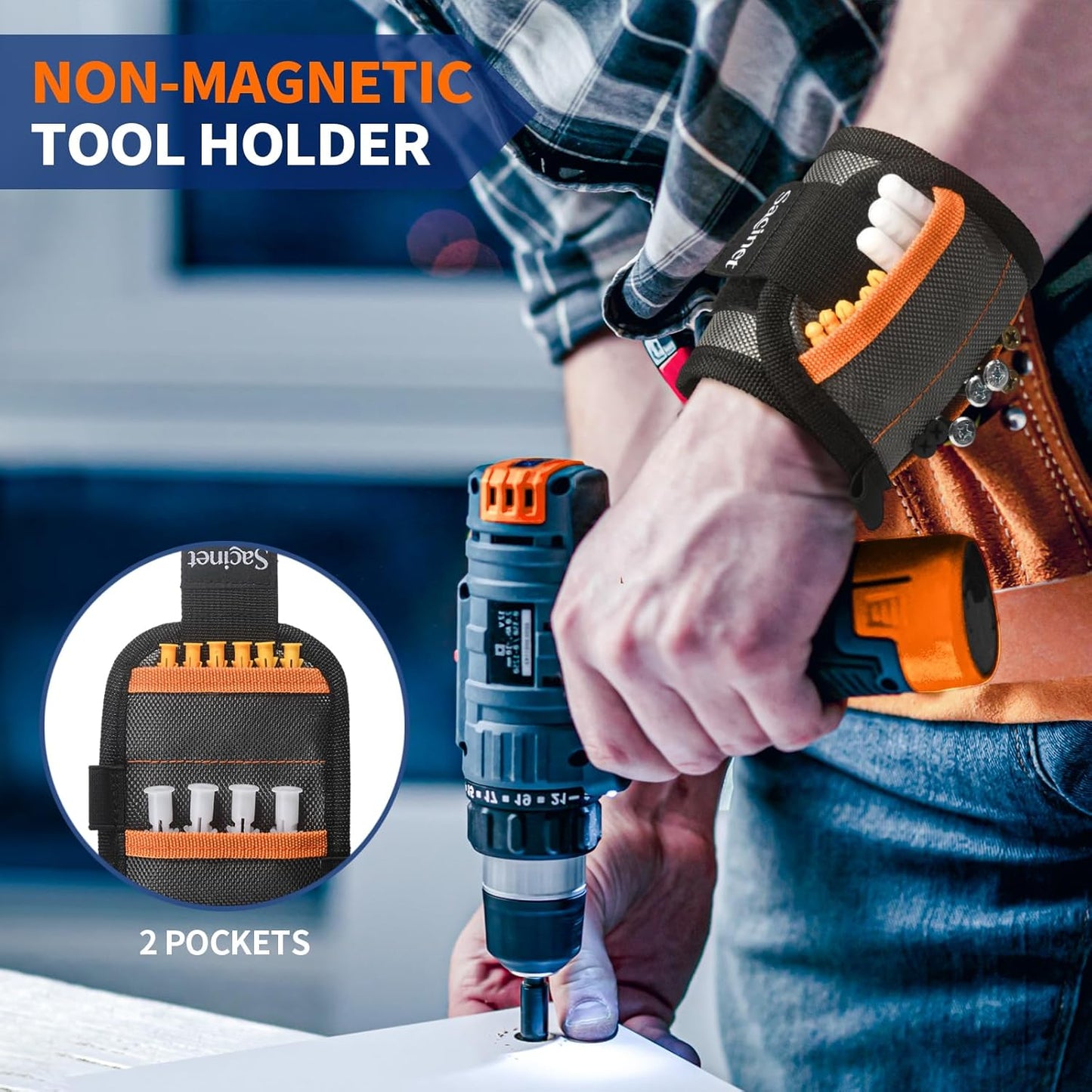 Skiennix Magnetic Wristband - 15 Strong Magnets & 2 Pockets | Ideal Gift for Men & Women