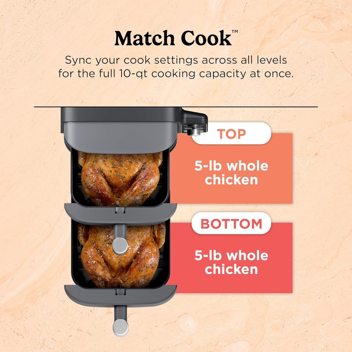 Ninja Air Fryer - 10QT Double Stack XL 2-Basket | Cooks Whole Chicken & Feeds 8 People - Grey SL401