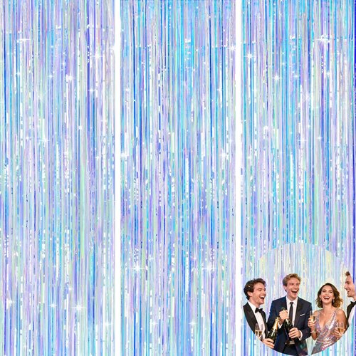 JijAcraft Iridescent Tinsel Foil Fringe Curtain - Holographic Party Backdrop for Celebrations | 3 Pack