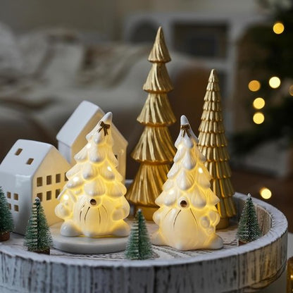 AOMOONOA Ceramic Christmas Tree Gnome - Lighted Tabletop Decoration for Indoor Holiday Decor - White