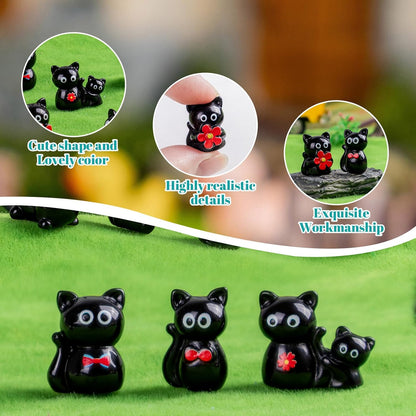 Skiennix Mini Resin Black Cat Figurines - 36 Pcs Tiny Animal Figures for Fairy Garden Decor