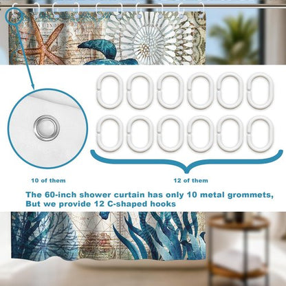 Final Friday Nautical Green Sea Turtles Beach Theme Fabric Shower Curtain Sets Bathroom Blue Ocean Decor with Grommets and Hooks - 72 x 72 Inch Teal