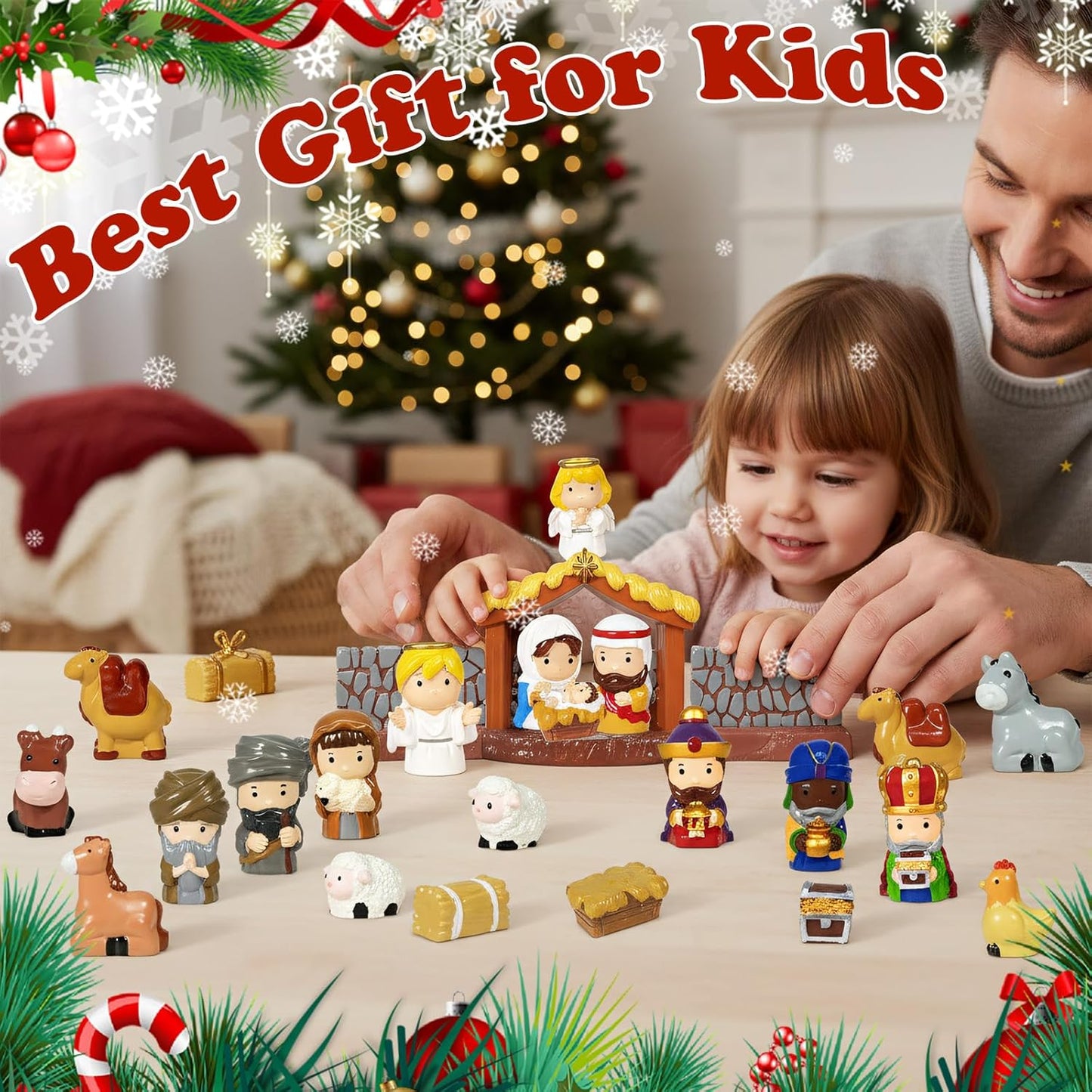 Regine Switzerland Christmas Nativity Set - 24 Hand-Painted Resin Figurines for Festive Tabletop Decor