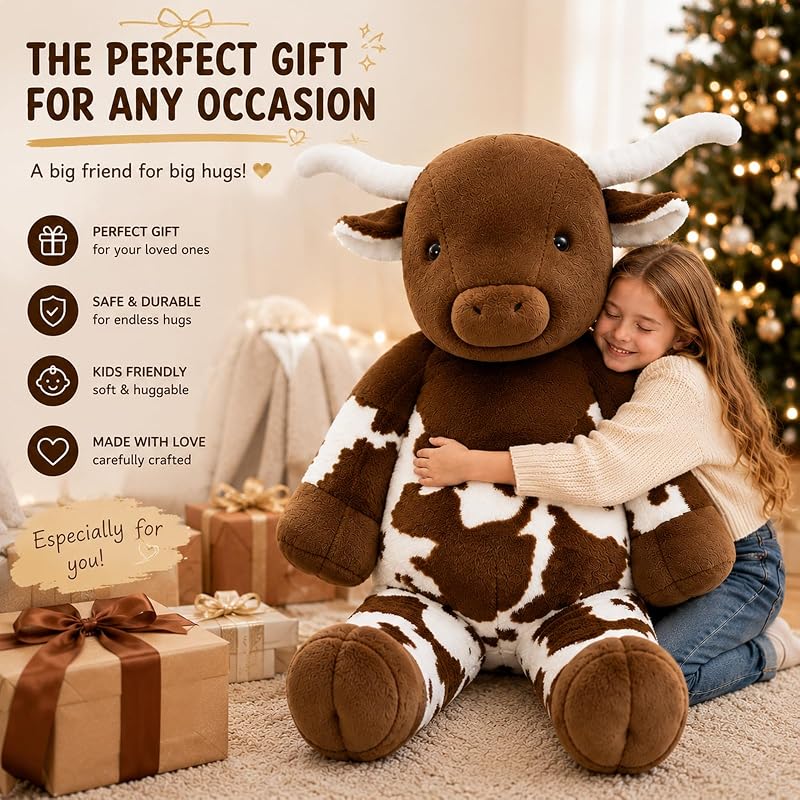 Longhorn Cow Stuffed Animal 39" Giant Plush Pillow (Variation: Longhorn Cow)