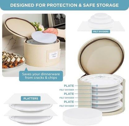 China Storage 12-Piece Hard Shell Container Set - Sturdy Dish Organizer for Dinnerware, Glasses & Mugs - Beige
