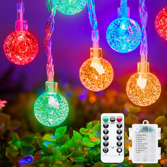 Minetom Crystal Globe String Lights - 33 Ft 60 LED Waterproof Fairy Lights with Remote | Multicolor Decor for Parties & Weddings