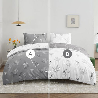Bedsure Duvet Cover King Size - Reversible Floral Duvet Cover Set with Zipper Closure, 3 Pieces Grey Bedding Set with 8 Corner Ties and 2 Pillowcases 20"x36"