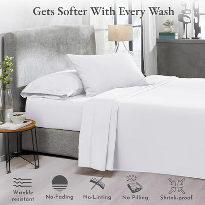 California Design Den Split King Sheet Sets - Soft 100% Cotton Sateen - Extra Soft & Cooling - Bright White (2-Pack)