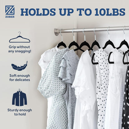 ZOBER Black Velvet Hangers - Non-Slip Clothes Hangers with 360° Swivel | 50 Pack, Holds Up to 10 lbs