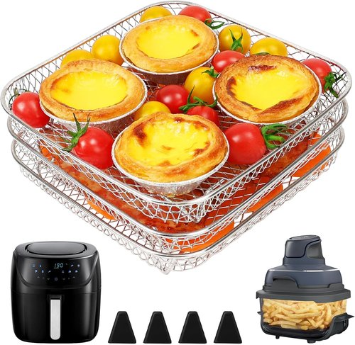 BYKITCHEN 7-Inch Air Fryer Rack - Stackable Stainless Steel Accessory for Ninja & Cosori Air Fryers