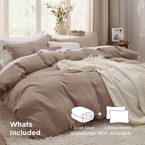 Bedsure Khaki Duvet Cover Set - Extra Soft 3-Piece Full Size Bedding, 80x90 Inches with Zipper Closure & 2 Pillow Shams