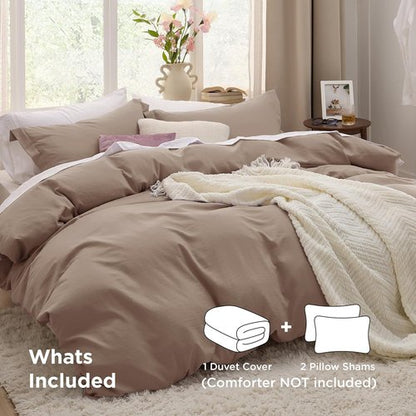 Bedsure Khaki Duvet Cover Set - Extra Soft 3-Piece Full Size Bedding, 80x90 Inches with Zipper Closure & 2 Pillow Shams