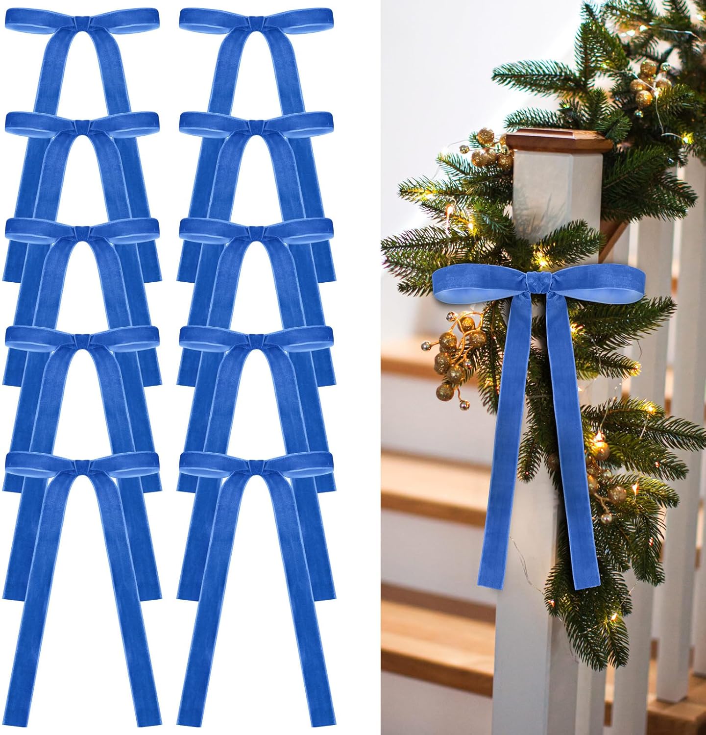 Royal Blue Velvet Bows | 24 Pcs Christmas Tree Ornaments & Valentine's Day Decor (9 x 13 Inch)