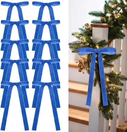 Royal Blue Velvet Bows | 24 Pcs Christmas Tree Ornaments & Valentine's Day Decor (9 x 13 Inch)