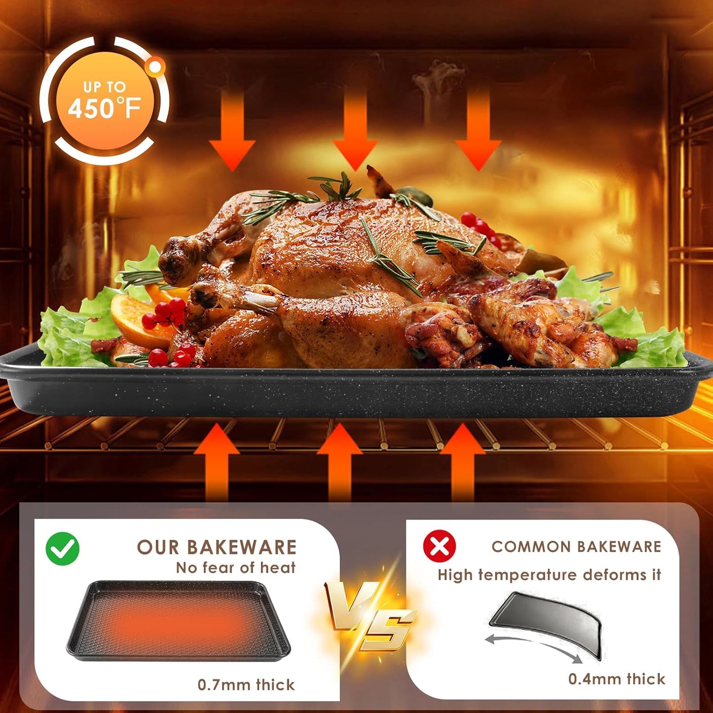 Skiennix Baking Sheet Pan Set - Nonstick Carbon Steel Cookie Sheets | Heavy Duty, Easy Clean, 3-Piece Set